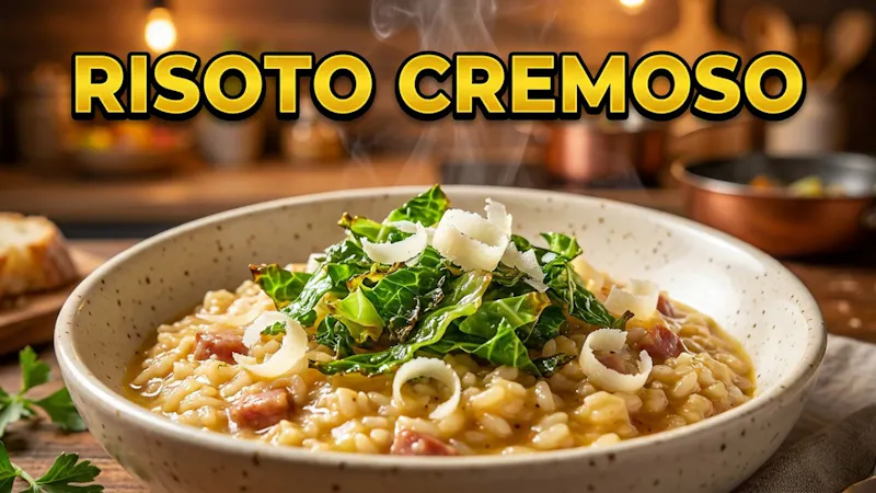 Risoto de Calabresa com Crispy de Couve e Parmesão