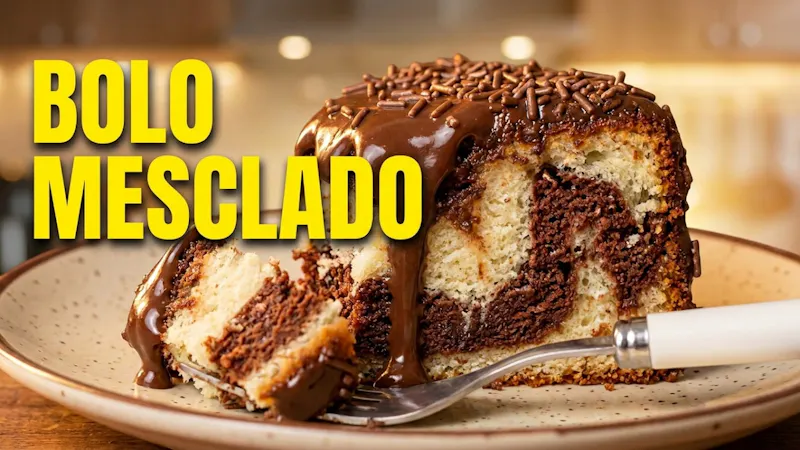 Bolo Mesclado com Cobertura de Chocolate