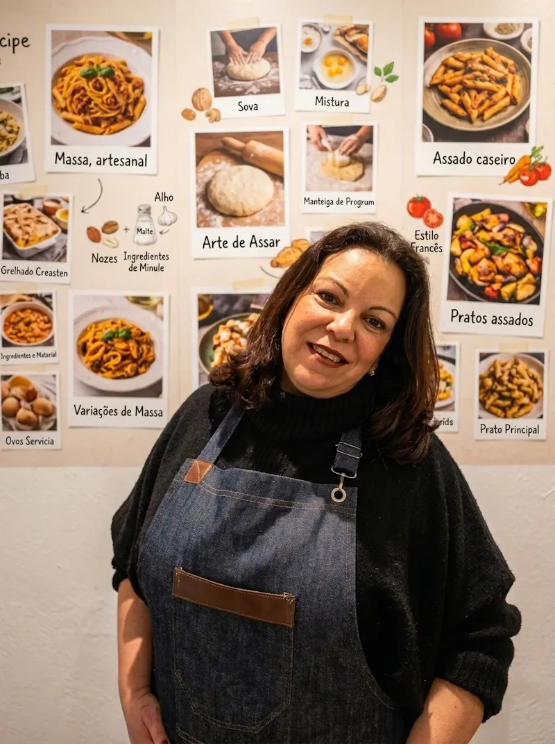 Nanda Campos sorrindo na cozinha