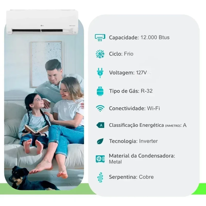 Ar Split Hi Wall Inv LG Dual Voice 12k Btus Frio Mono Branco — foto 2 de 2