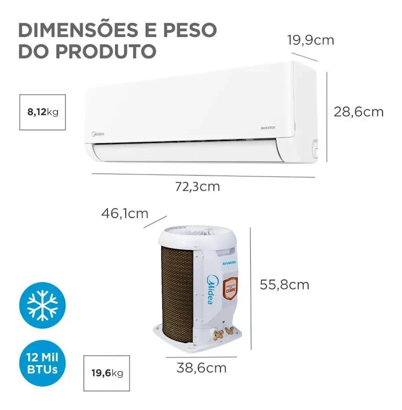 Ar Split Inverter 12000 Midea Airvolution Lite Frio 38TBVCA12M5 42EBVCA12M5 — foto 4 de 6