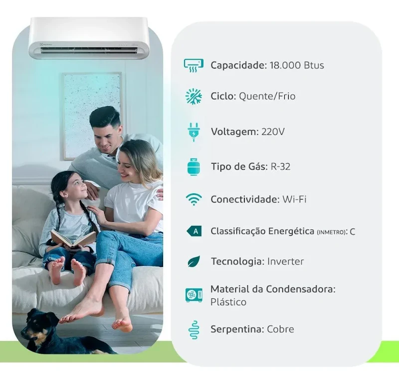 Ar-Condicionado Split Inverter 18000 BTUs Electrolux Color Adapt com Wi-Fi Quente e Frio YI18R/YE18R — foto 7 de 7