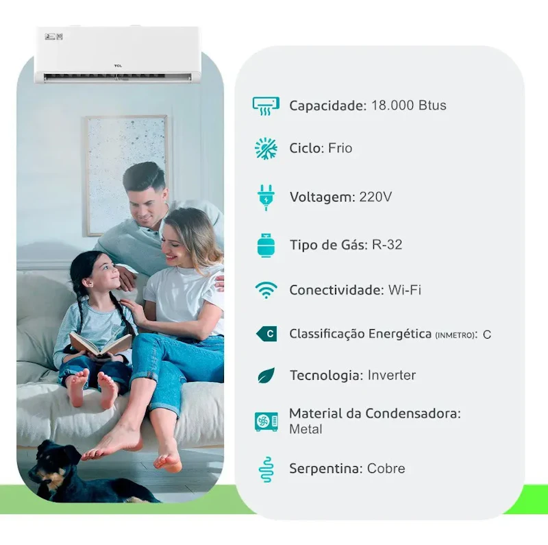 Ar Condicionado Split Hi Wall Inverter R-32 TCL T Pro 2.0 18.000 BTUs Frio 220V Monofásico — foto 2 de 5