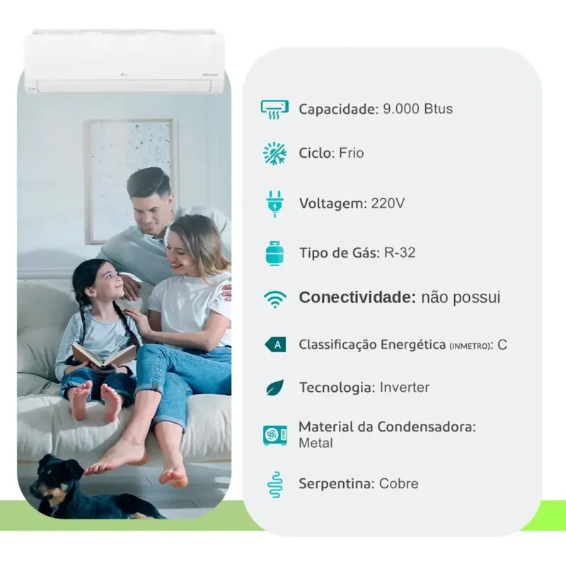 Ar Split Hi Wall Inv LG Dual Compact 9.000 Btus Frio Branco
